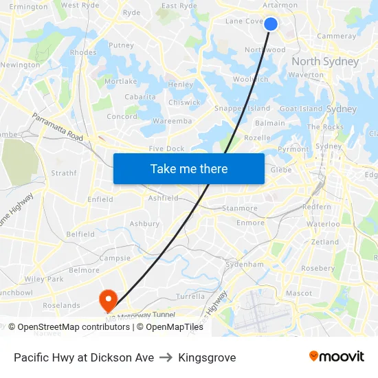 Pacific Hwy at Dickson Ave to Kingsgrove map