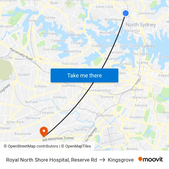 Royal North Shore Hospital, Reserve Rd to Kingsgrove map