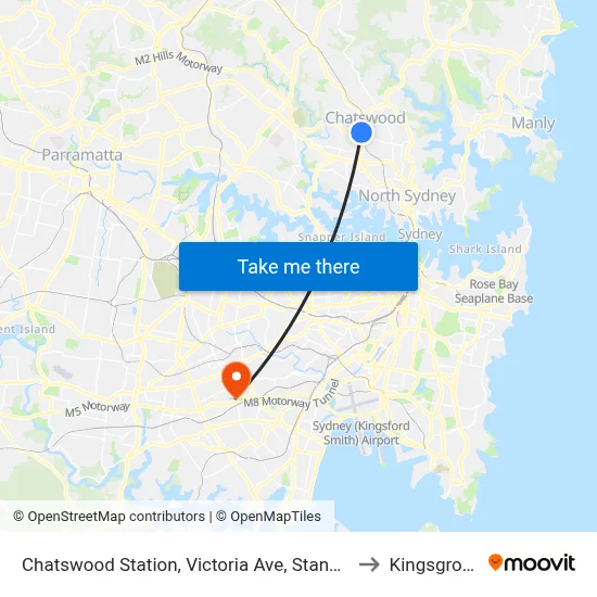 Chatswood Station, Victoria Ave, Stand F to Kingsgrove map