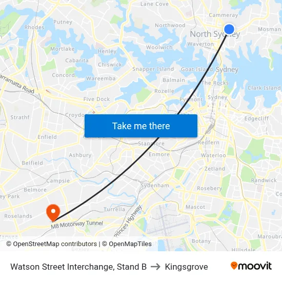 Watson Street Interchange, Stand B to Kingsgrove map