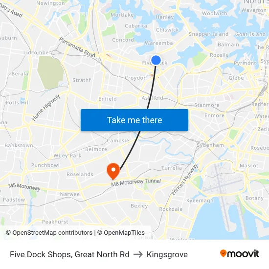Five Dock Shops, Great North Rd to Kingsgrove map