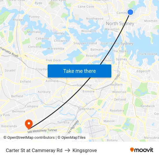 Carter St at Cammeray Rd to Kingsgrove map