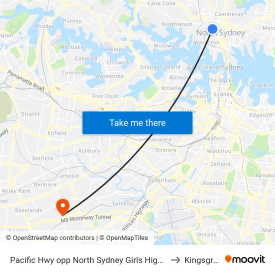 Pacific Hwy opp North Sydney Girls High School to Kingsgrove map