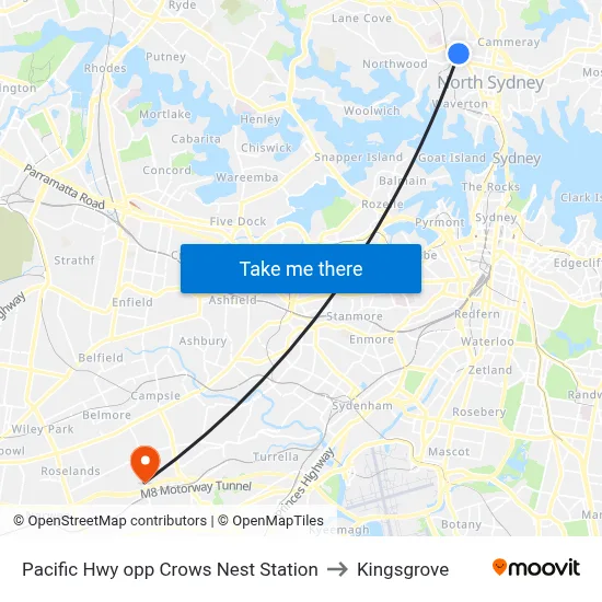 Pacific Hwy opp Crows Nest Station to Kingsgrove map