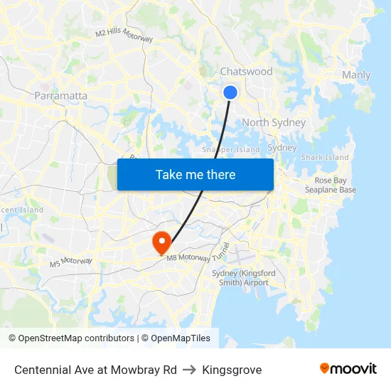Centennial Ave at Mowbray Rd to Kingsgrove map