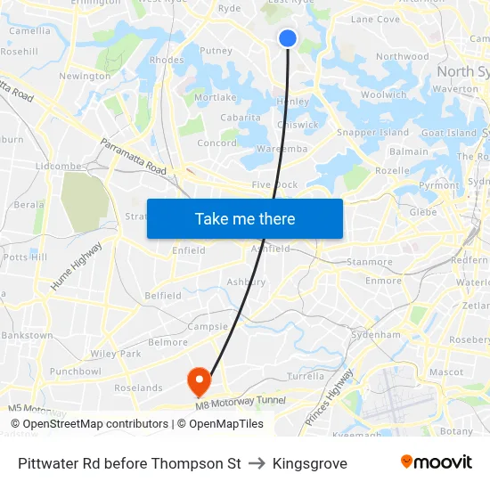 Pittwater Rd before Thompson St to Kingsgrove map