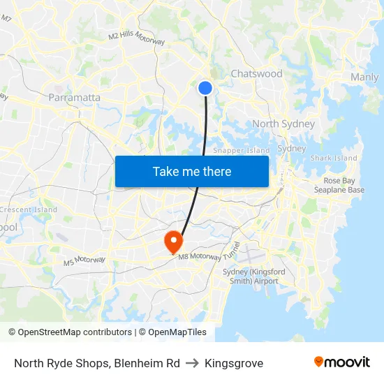 North Ryde Shops, Blenheim Rd to Kingsgrove map