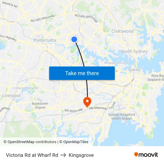 Victoria Rd at Wharf Rd to Kingsgrove map