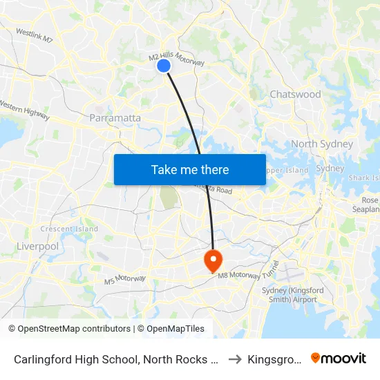 Carlingford High School, North Rocks Rd to Kingsgrove map