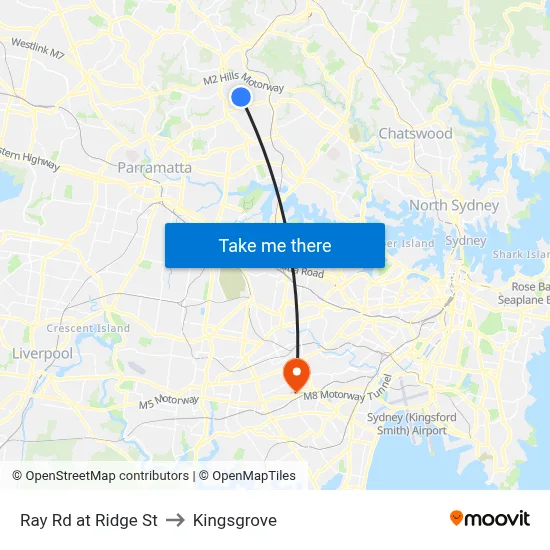 Ray Rd at Ridge St to Kingsgrove map