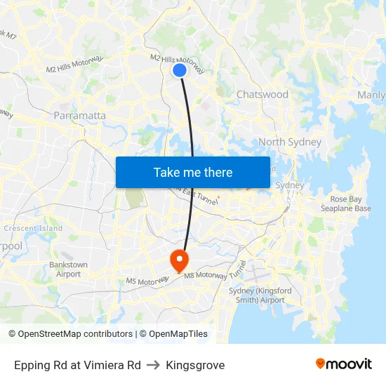 Epping Rd at Vimiera Rd to Kingsgrove map