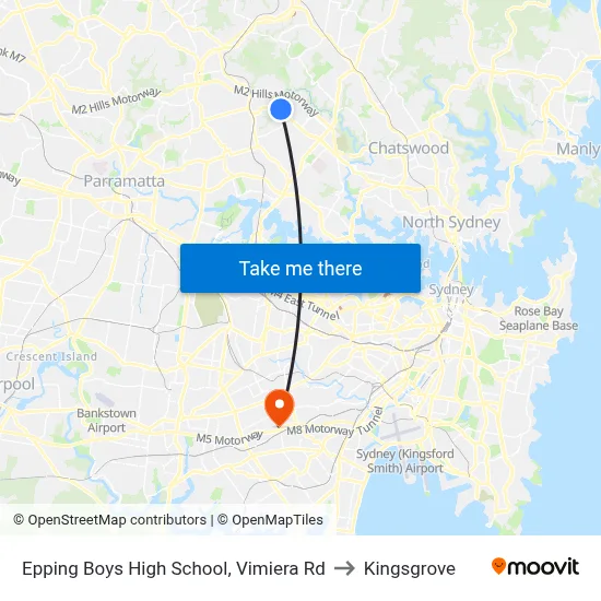 Epping Boys High School, Vimiera Rd to Kingsgrove map