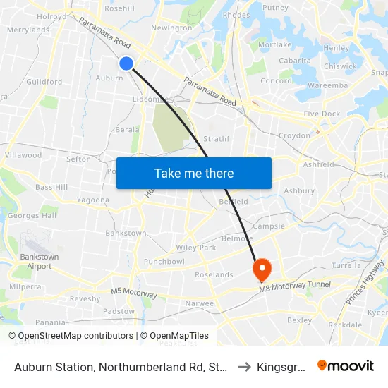 Auburn Station, Northumberland Rd, Stand C to Kingsgrove map