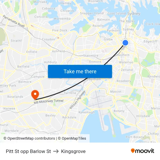 Pitt St opp Barlow St to Kingsgrove map