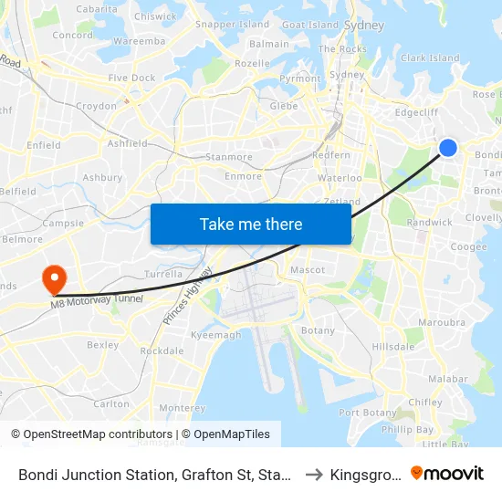 Bondi Junction Station, Grafton St, Stand R to Kingsgrove map