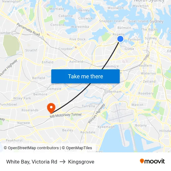 White Bay, Victoria Rd to Kingsgrove map