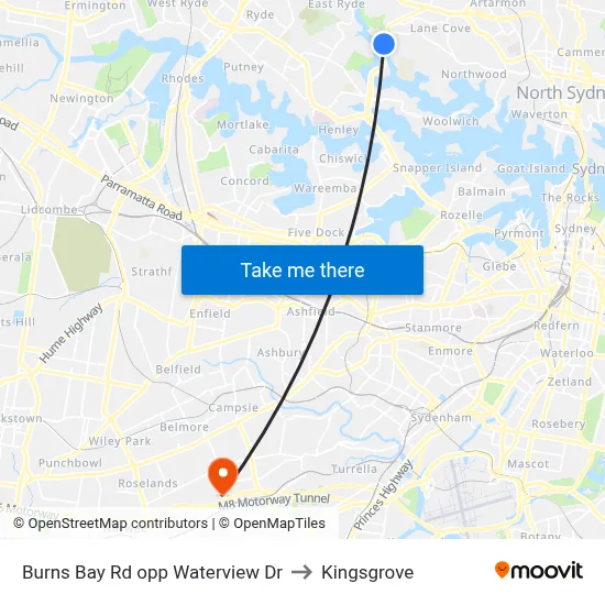 Burns Bay Rd opp Waterview Dr to Kingsgrove map