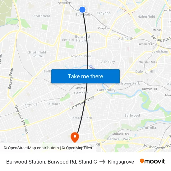 Burwood Station, Burwood Rd, Stand G to Kingsgrove map