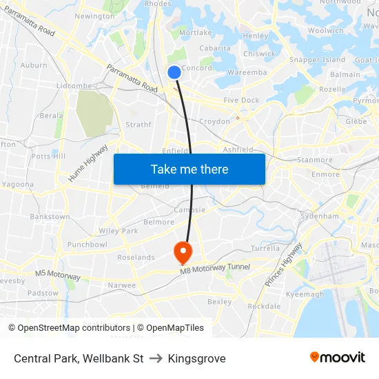 Central Park, Wellbank St to Kingsgrove map