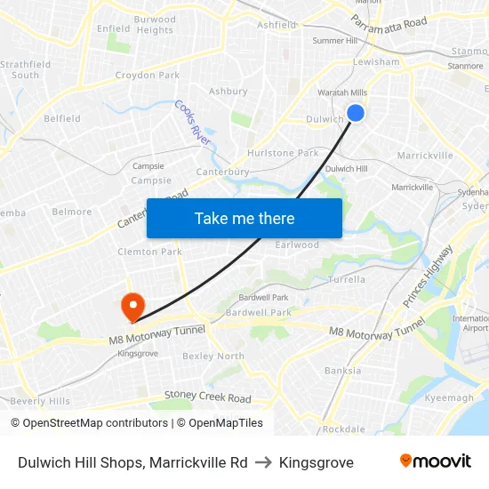 Dulwich Hill Shops, Marrickville Rd to Kingsgrove map