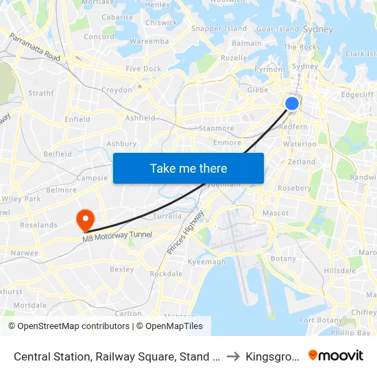 Central Station, Railway Square, Stand M to Kingsgrove map