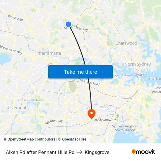 Aiken Rd after Pennant Hills Rd to Kingsgrove map