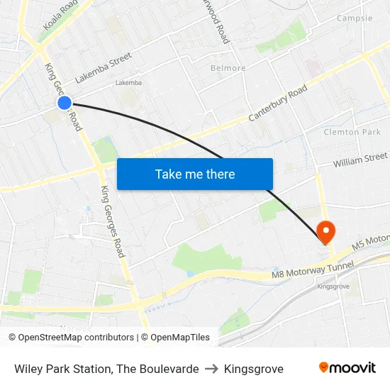 Wiley Park Station, The Boulevarde to Kingsgrove map