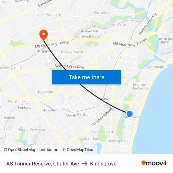 AS Tanner Reserve, Chuter Ave to Kingsgrove map