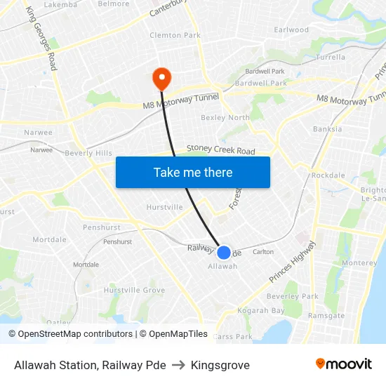 Allawah Station, Railway Pde to Kingsgrove map