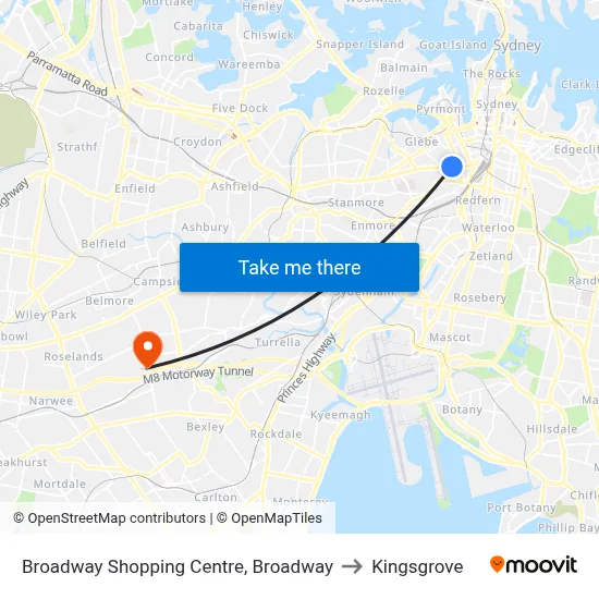 Broadway Shopping Centre, Broadway to Kingsgrove map