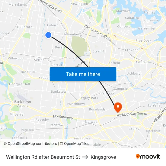 Wellington Rd after Beaumont St to Kingsgrove map