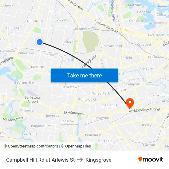 Campbell Hill Rd at Arlewis St to Kingsgrove map