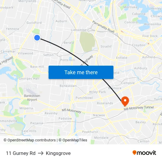 11 Gurney Rd to Kingsgrove map