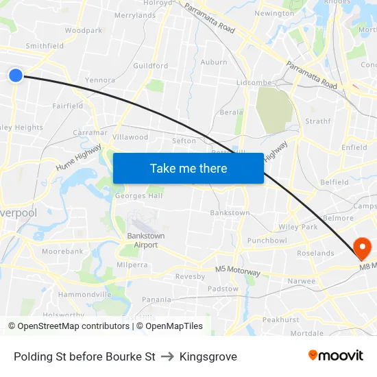 Polding St before Bourke St to Kingsgrove map