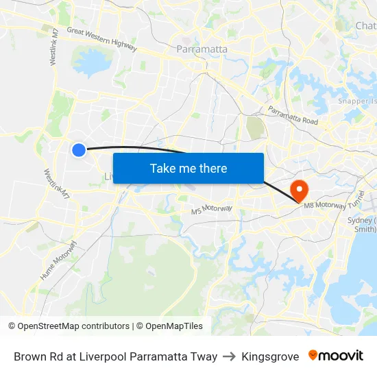 Brown Rd at Liverpool Parramatta Tway to Kingsgrove map