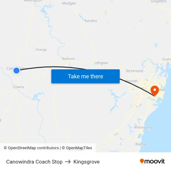 Canowindra Coach Stop to Kingsgrove map