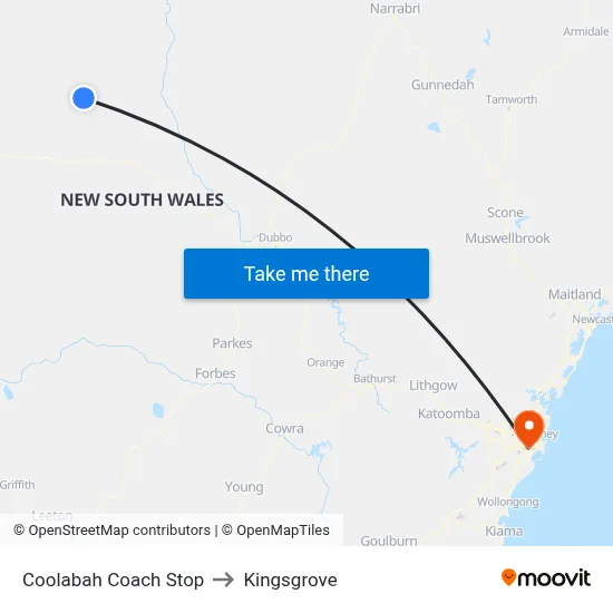 Coolabah Coach Stop to Kingsgrove map