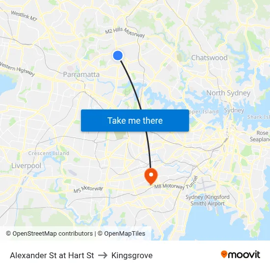 Alexander St at Hart St to Kingsgrove map