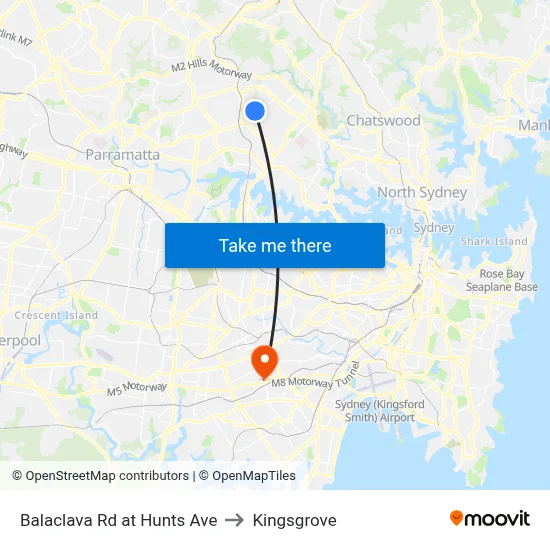 Balaclava Rd at Hunts Ave to Kingsgrove map
