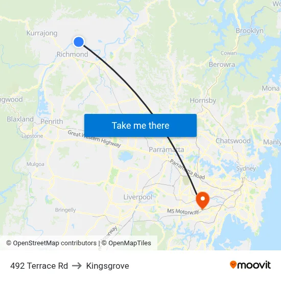492 Terrace Rd to Kingsgrove map