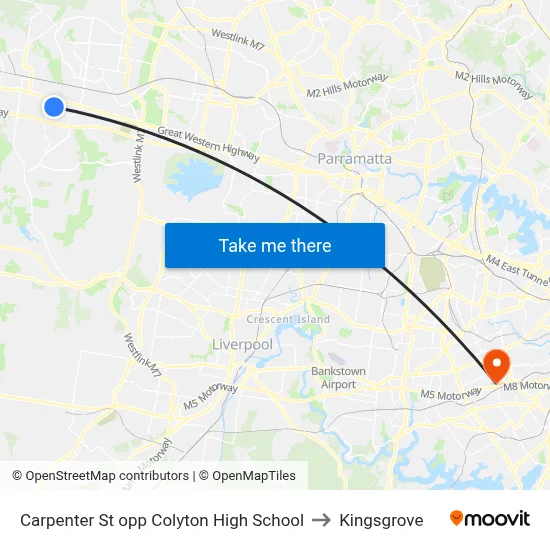 Carpenter St opp Colyton High School to Kingsgrove map