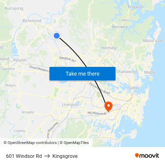 601 Windsor Rd to Kingsgrove map
