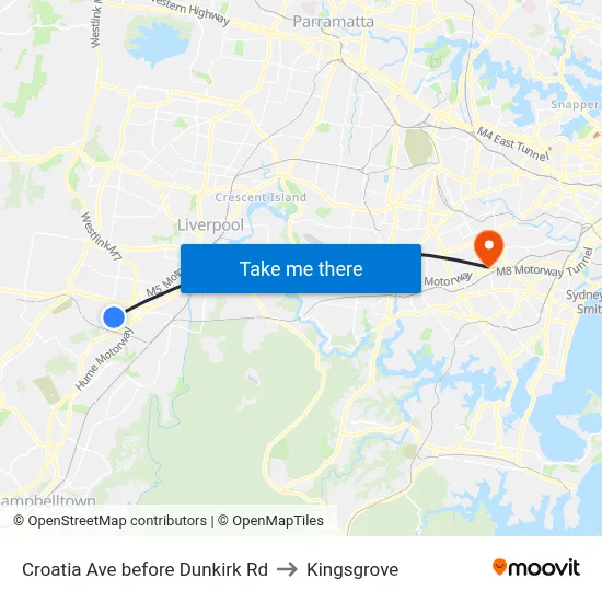 Croatia Ave before Dunkirk Rd to Kingsgrove map