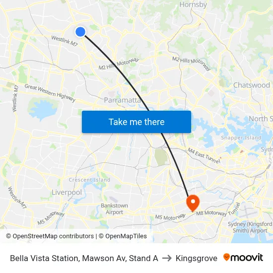 Bella Vista Station, Mawson Av, Stand A to Kingsgrove map