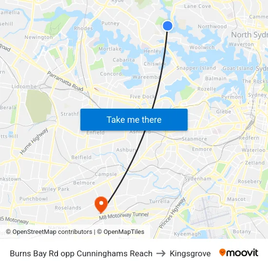 Burns Bay Rd opp Cunninghams Reach to Kingsgrove map