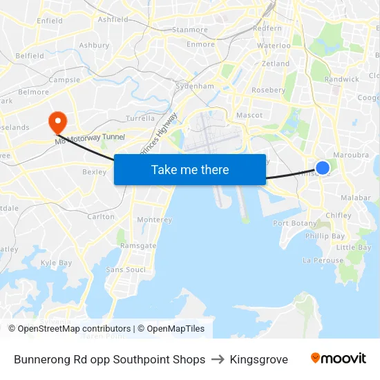 Bunnerong Rd opp Southpoint Shops to Kingsgrove map
