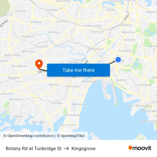 Botany Rd at Tunbridge St to Kingsgrove map
