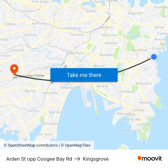 Arden St opp Coogee Bay Rd to Kingsgrove map