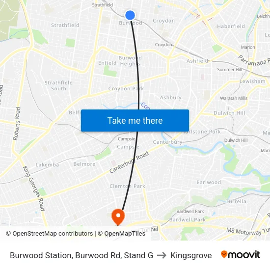 Burwood Station, Burwood Rd, Stand G to Kingsgrove map