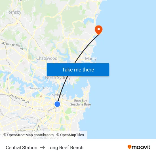 Central Station to Long Reef Beach map